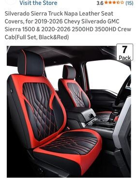 Black and Red Napa Leather Truck Seat Covers-FullSet 2019-2026 Silverado/SIERRA